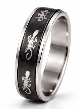 Black Stainless Steel Lizard Spinner Ring Gecko Fidget Band Gothic